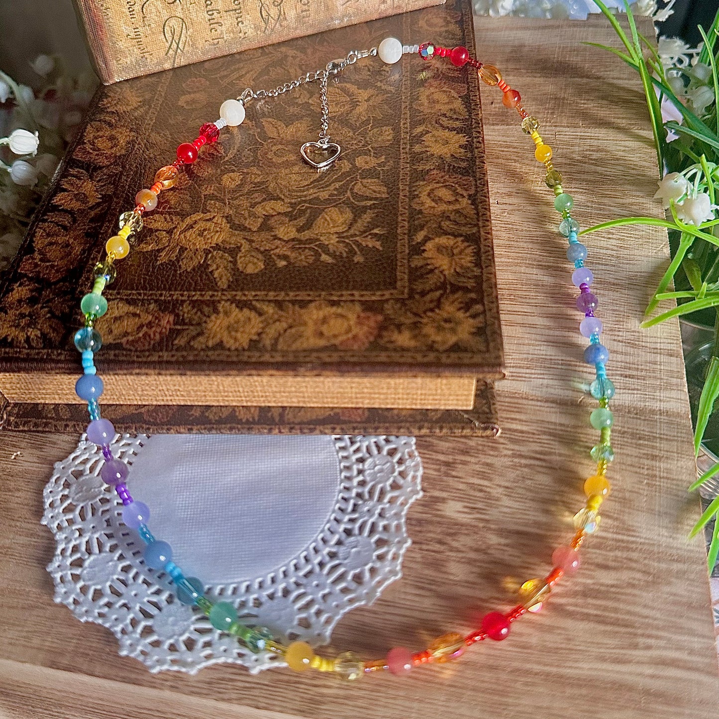 rainbow semi-precious beaded necklace