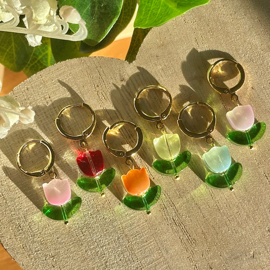 gold tulip flower hoops