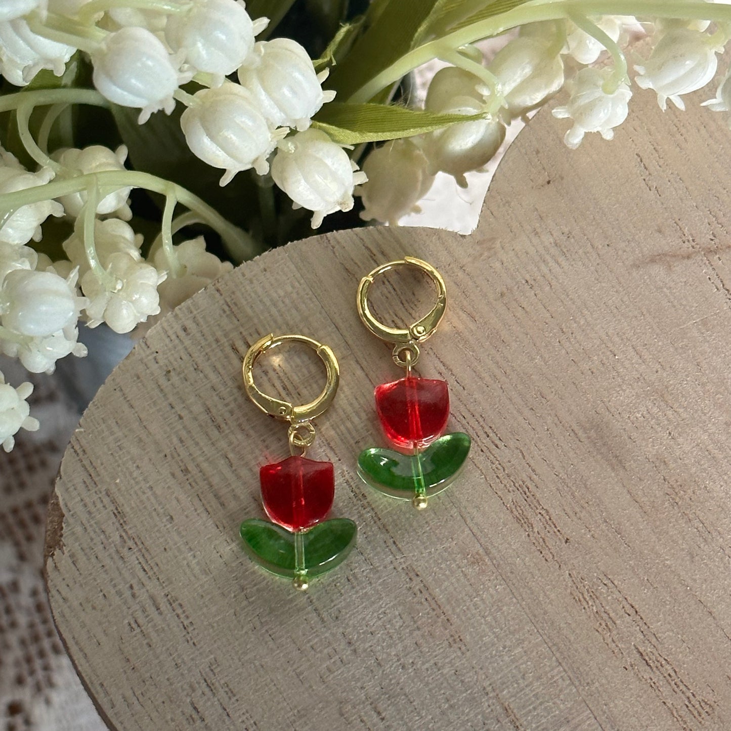 gold tulip flower hoops