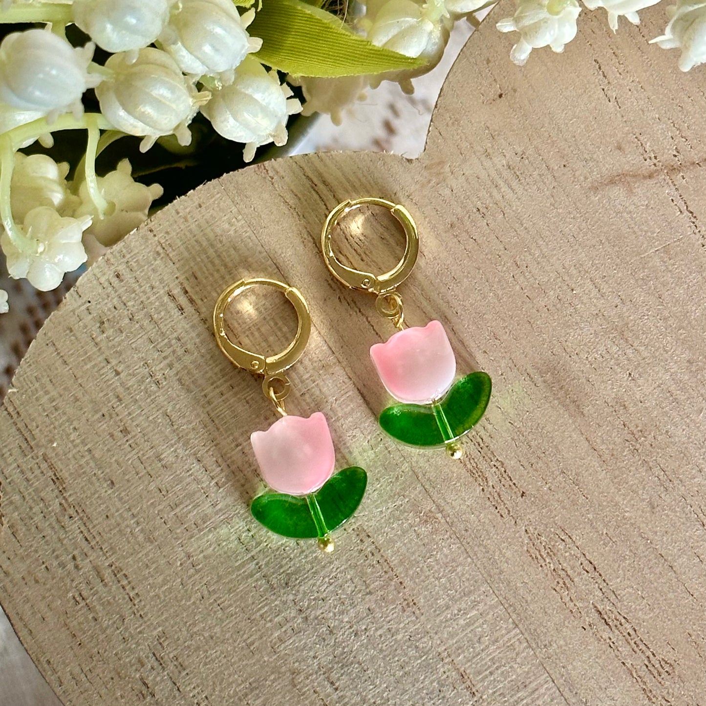 gold tulip flower hoops