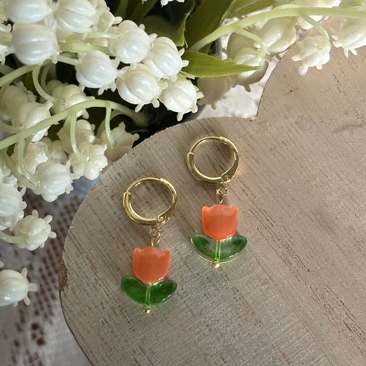 gold tulip flower hoops